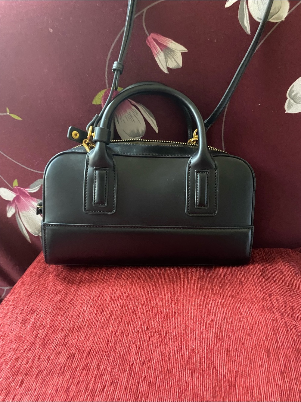 Zara Black Leather Satchel with Gold Hardware and Removable Strap